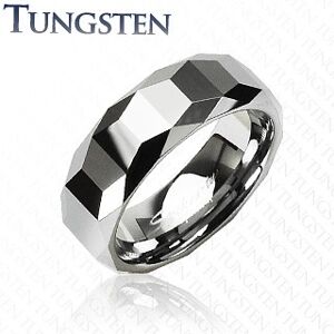 Wolfrámový prsteň - vysokolesklý s geometrickým vzorom - Veľkosť: 66 mm