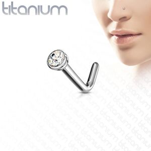 Zahnutý piercing do nosa z titánu - drobný okrúhly zirkón v objímke, 0,8 mm - Farba zirkónu: Fialová - A
