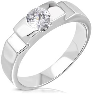 Zásnubný oceľový prsteň s vystupujúcim stredom a bočnými zárezmi - Veľkosť: 52 mm