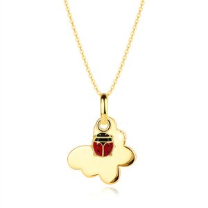 Zlatý 14K náhrdelník - motýľ, drobná lienka s červenými krídlami