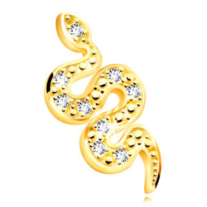 Zlatý 14K prívesok - plaziaci sa zvlnený had, drobné zirkóny čírej farby