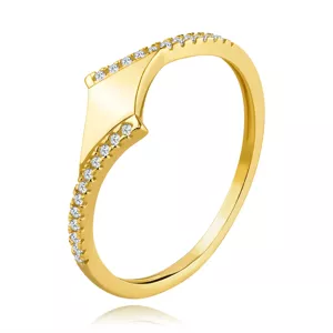 Zlatý 14K prsteň v žltom zlate - hladký kosoštvorec, zirkónová línia - Veľkosť: 49 mm