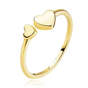 Zlatý 14K prsteň zo žltého zlata - hladké srdcia, otvorené ramená - Veľkosť: 54 mm