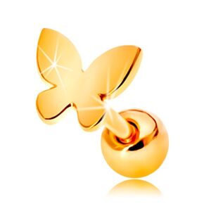 Zlatý 585 piercing do ucha - malý plochý motýlik s lesklým povrchom