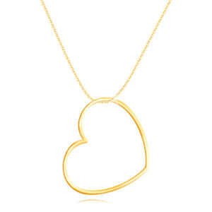 Zlatý 9K náhrdelník - úzka lesklá kontúra srdca, oválne očká