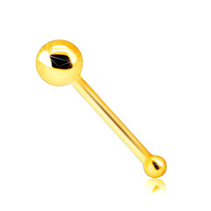 Zlatý 9K piercing do nosa - rovná tyčinka s lesklou guličkou, 1 mm