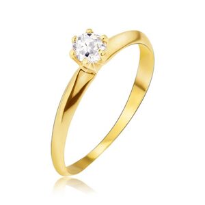 Zlatý prsteň 585 - lesklé hladké skosené ramená, číry kamienok - Veľkosť: 52 mm