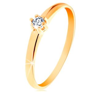 Zlatý prsteň 585 - okrúhly diamant čírej farby v šesťcípom kotlíku - Veľkosť: 50 mm